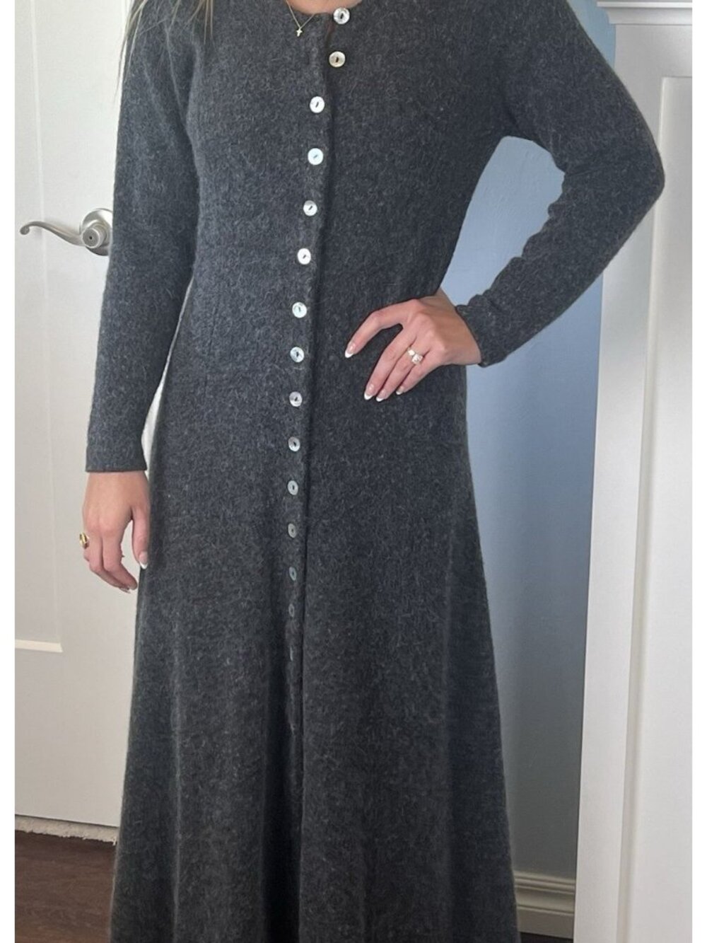 Vintage FADS Lambswool Angora Maxi Sweater Dress M Charcoal Gray Hong Kong